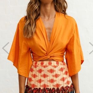 Deep V Waist Tie Top by Selfie Leslie